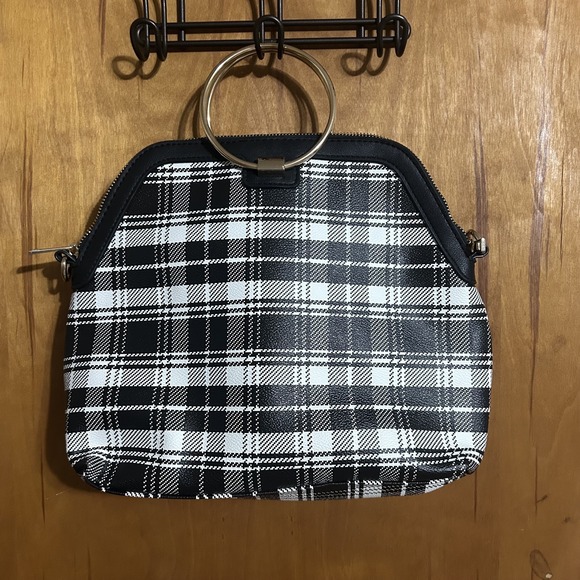 Iman Black White Houndstooth Mini Handbag Purse with Gold  Accent - Picture 1 of 7